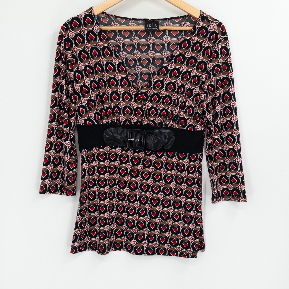 Vintage‎ Y2K Babydoll Top Womens Medium Red Geometric Retro Empire Waist 2000s